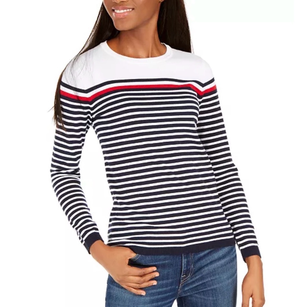 Tommy Hilfiger Navy, White, and Red Striped Sweater